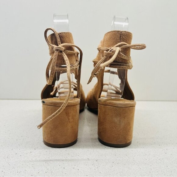 NWT Steve Madden Admire Sandals Sand Tan Leather Suede Lace Up Heel Sz 7.5B Flaw - Picture 7 of 16